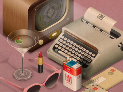 Mad Men illustration isometric radio vector