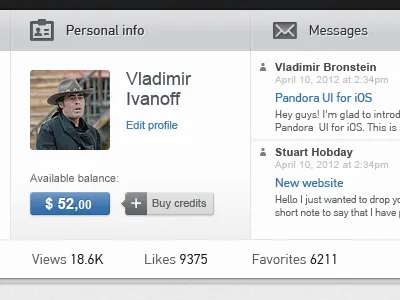 Personal info balance messages profile ui