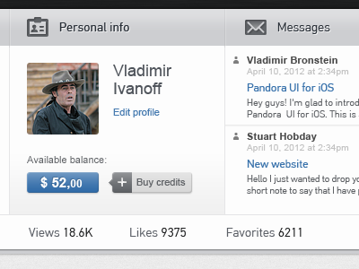 Personal info balance messages profile ui