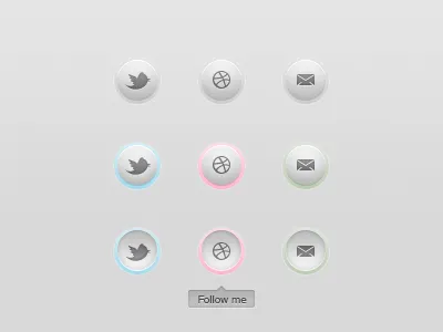 My portfolio - Buttons part. II button buttons circle dribbble gradient grey icon interface light mail shadow social tooltip twitter ui