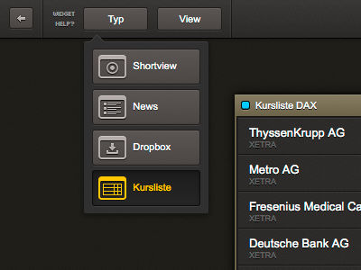 Widget Type Dropdown dark dropdown financial icons ui webapp website