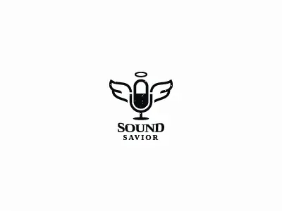 Sound Saviour (unused) for sale! angel bas baspixels black brand design brand designer icon designer identity identity designer logo logo designer mic microphone ring savior sound type wing wings