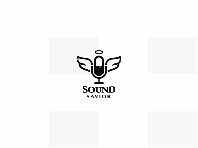 Sound Saviour (unused) for sale! angel bas baspixels black brand design brand designer icon designer identity identity designer logo logo designer mic microphone ring savior sound type wing wings