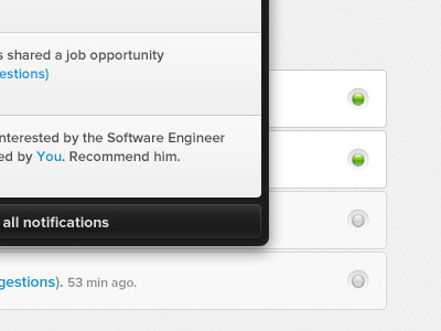 MatchFWD Notifications boxes gray green invisible light list matchfwd new notification off on overlay popover read ui