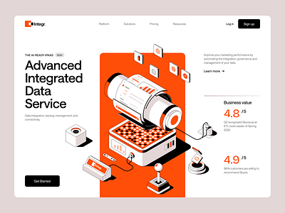 Integr. - Advanced Integrated Data Service Illustration data header illustration isometric landing page minimal server ui ui design uiux web design website