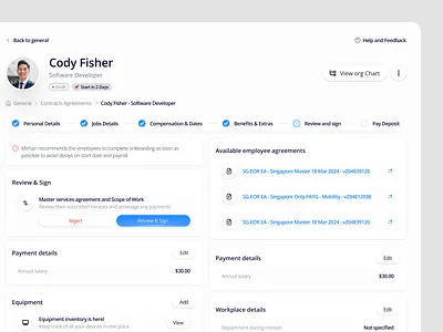 HR Management - Employee Onboarding app cansaas clean dashboard design employee hr hr management interface minimalist onboarding payment detail people profile saas ui ux