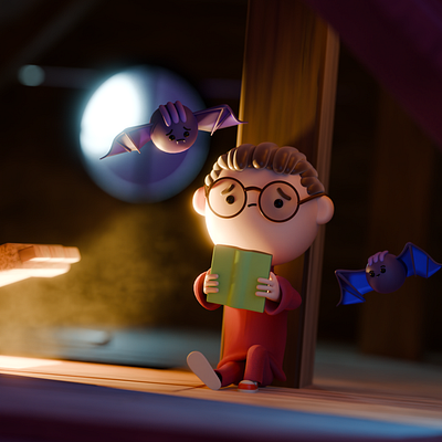 Tales in the Attic 3d blender character illustration no ai stylized