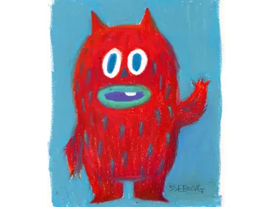 Hi monster. character illustration oil pastel ssebong