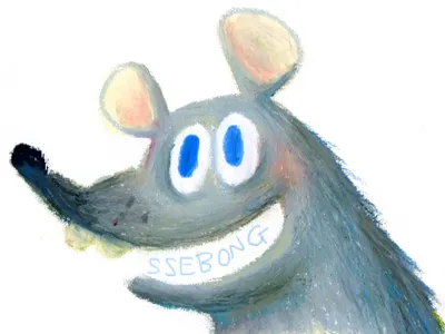 Hi! bear character illustration oil pastel ssebong