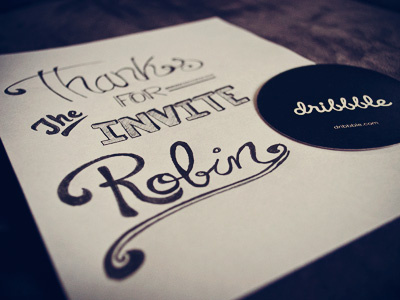 Dribbble Thanks hand lettering invite typography