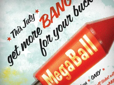 Megaball bang fireworks halftone poster texture