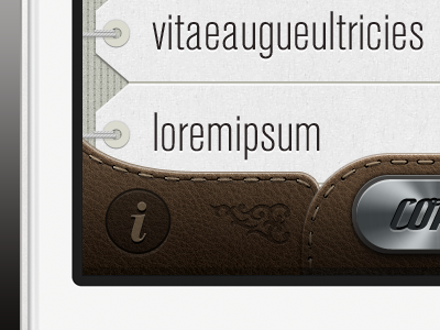 iOS App Concept Design. app brown button chrome design footer interface ios iphone leather mobile photoshop stitches texture ux