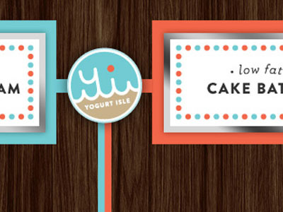 Swirly blue cake logo metal orange wood yogurt