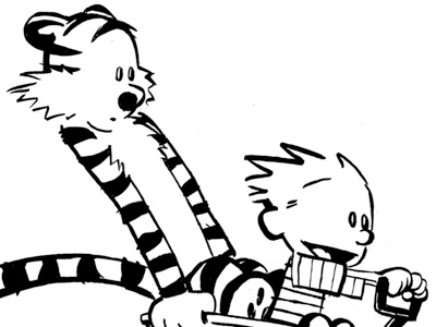 Calvin & Hobbes in a wagon and calvin hobbes