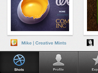 Dribbble App: Tab Bar bar black dribbble explore iphone mockup profile retina shots tab