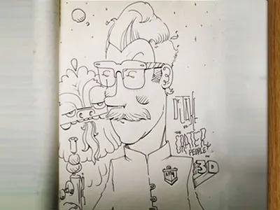 Dr. Jake vs. the Crater People in 3D (sketch) alien hand done type movie poster mustache pen ray gun sketch wip