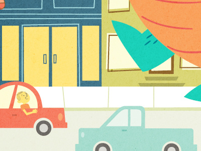 Visitor buildings cars character city illustration people