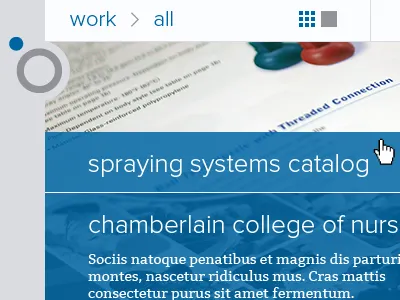Agency redesign concept bitter blue collapsible nav gray portfolio proxima nova search filters
