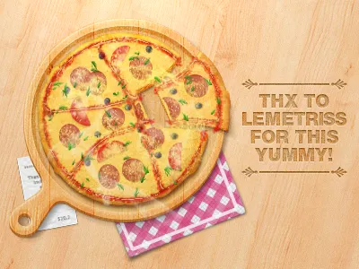 Thx to Lemetriss food nice pizza red table thanks thx wood yellow yummy