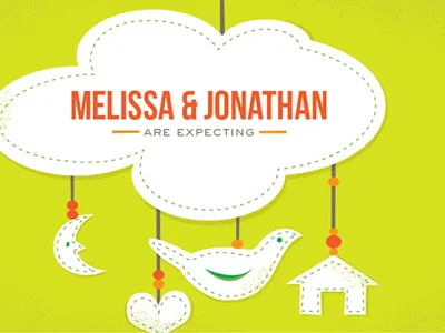 Mobile Love announcement baby shower greeting illustration mobile retro whimsical