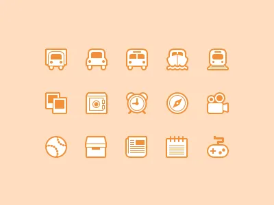 Another batch of Symbolicons Line... baseball boat box bus car clock compass controller game icon icons newspaper photos pixel safe symbolicons symbols train truck video