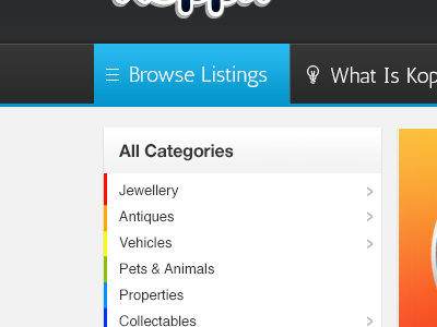 Navigation categories clean dark design navigation website