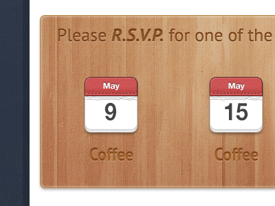 R.S.V.P. cut into some wood. Yep. 365psd calendar icons pt sans wood