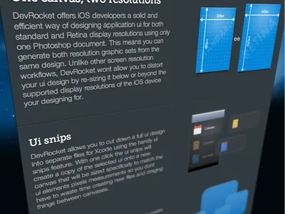 Dev Rocket Site cool design dev ios modern photoshop plugin rocket site space webpage