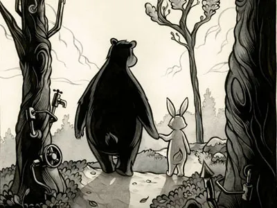 Stroll animals ink storybook watercolour