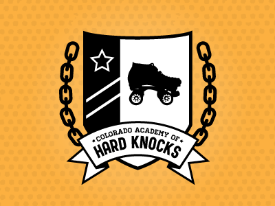 Colorado Academy of Hard Knocks banner chain crest roller derby skate star