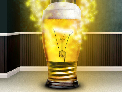 Beer Bulb - let the ideas flow! art beer bulb chop design digital fire glass glow graphics ideas lager light light blub photo photoshop sites stars web yellow