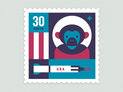 Space Animal Stamp Series - Ham illustration stamp