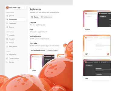 Packet Panel - Settings Panel (Preferences) bucket change theme clean dashboard design details management minimal minimalist mixpanel preferences product product design saas saas design saas product settings page software ui