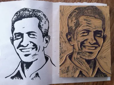 Block print portrait block carve cut linoleum portrait print