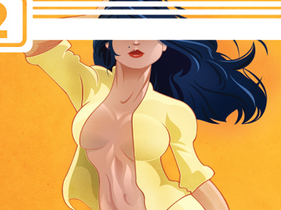 Pinup02 - Finished art blue boobs cheescake design girl gold hair illustration illustrator legs model orange pinup sexy swiss vector yellow