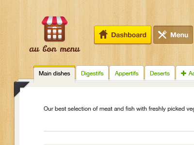 Menu page dashboard menu