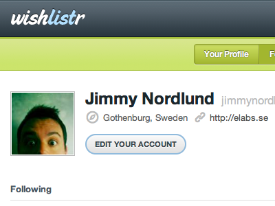 Wishlistr Profile Page account entypo entypo icons following header profile subnav wishlist wishlistr
