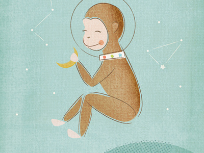 space monkey banana earth monkey moon space stars texture vintage