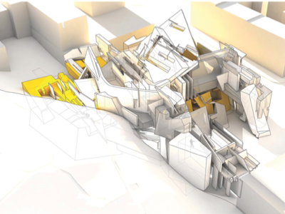 Machine on hill 3d rendering architecture drawing render