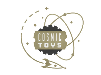 Cosmic Toys Logo branding cosmic gear gold grey illustration logo rocket space sprocket star store toy vector