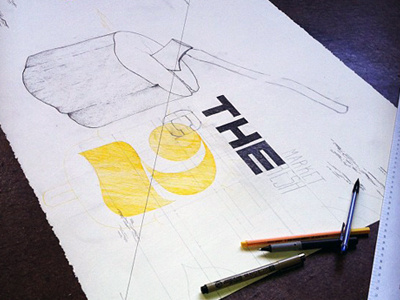 Large Pen Drawing in Progress hand type illustration