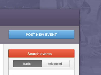 New Event blue button purple red ui ux web website