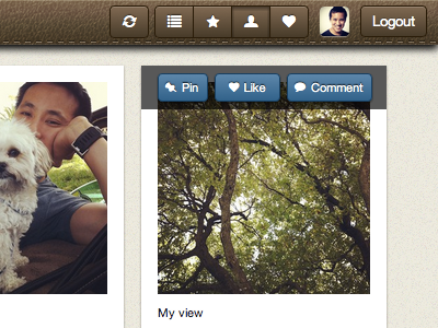 Hover Controls app blue brown buttons controls header instagram pinstagram pinterest