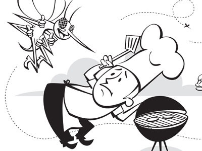 Mosquito BBQ barbecue character design chef illustration insect retro vector vintage