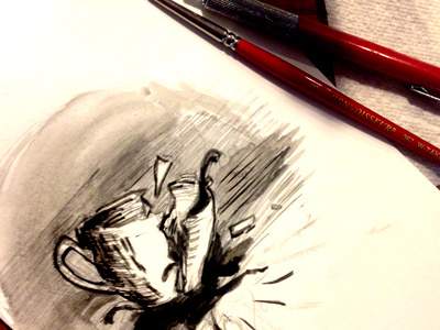 Broken Cup - Process brush graphic novel graphite illustration ink panel process