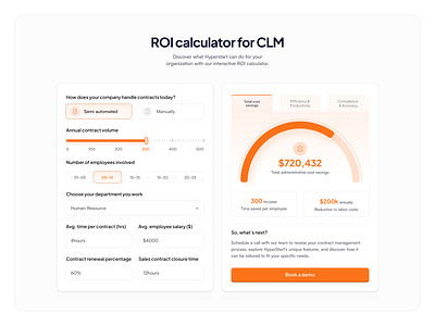 Hyperstart - ROI calculater calculator contract management graphic design landing page product design roi roi calculator ui ux web design website