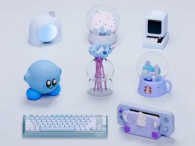 Aesthetic desk accessories 🌟 3d 3d accessory 3d desk 3d keyboard 3d modeling accessories aesthetic creative visuals design desk desk setup digital art home desk set illustration keyboard light set stylized toy workdesk