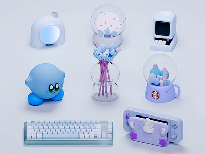 Aesthetic desk accessories 🌟 3d 3d accessory 3d modeling accessories aesthetic creative visuals design desk desk setup digital art home desk set illustration keyboard set stylized workdesk