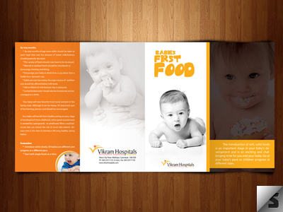 Babies First Food - Trifold Brochure babies babies health brochure design dribbble first food food health hospitals minimal texture wood yellow