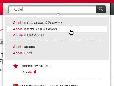 Search dropdown bar display dropdown grey hover interface list red search silver smart